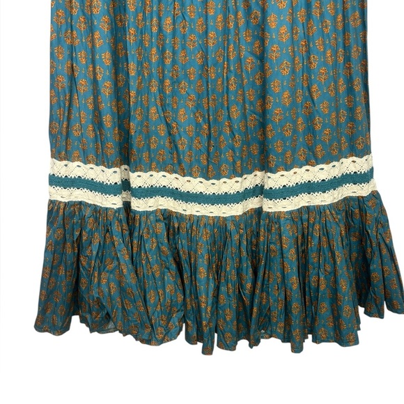 NWT Luna Moon Prairie Peasant Crocheted Accent Maxi Teal Skirt Size Medium - Picture 9 of 13